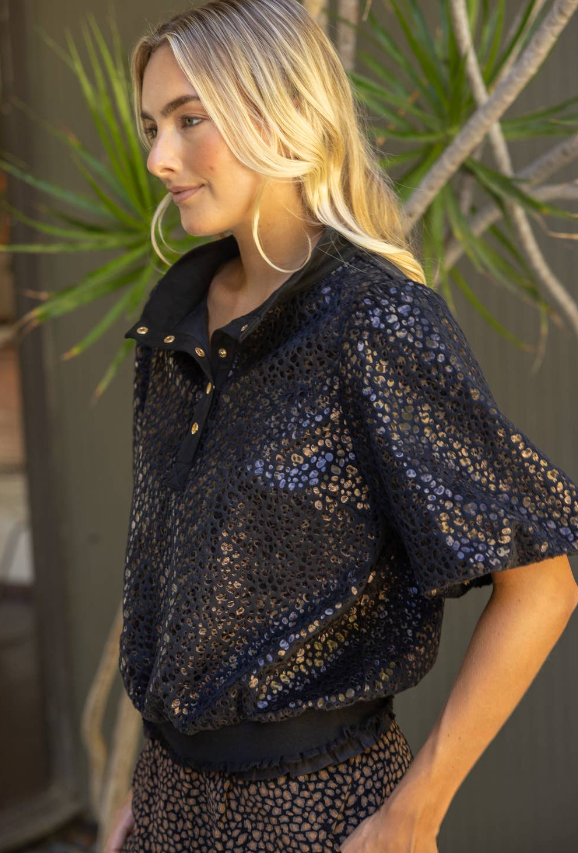 Jovie Snap-Front Animal Print Top
