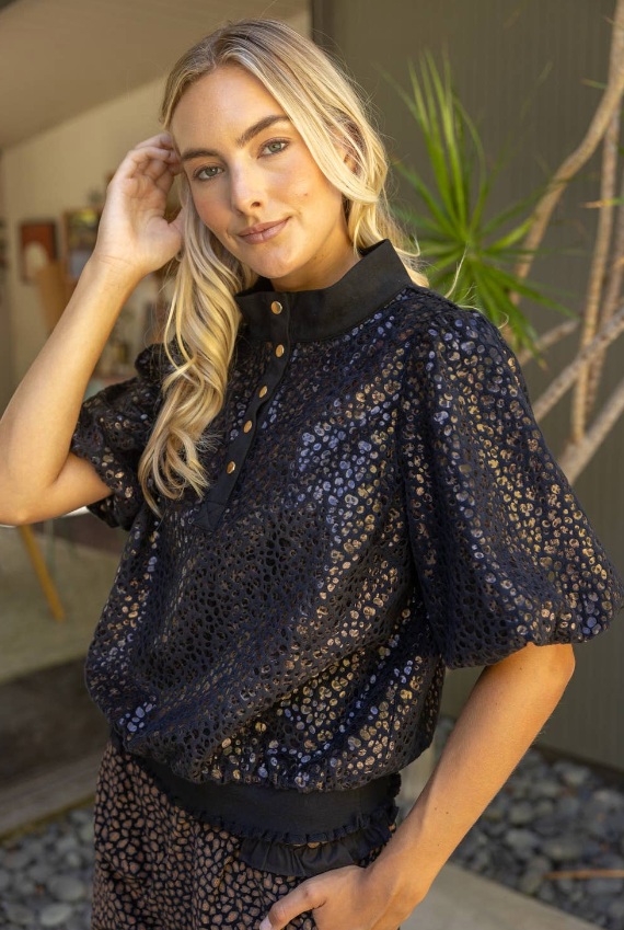 Jovie Snap-Front Animal Print Top